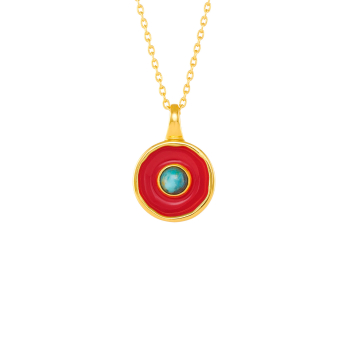 Necklace made from brass, goldplated, enamel, turquoise